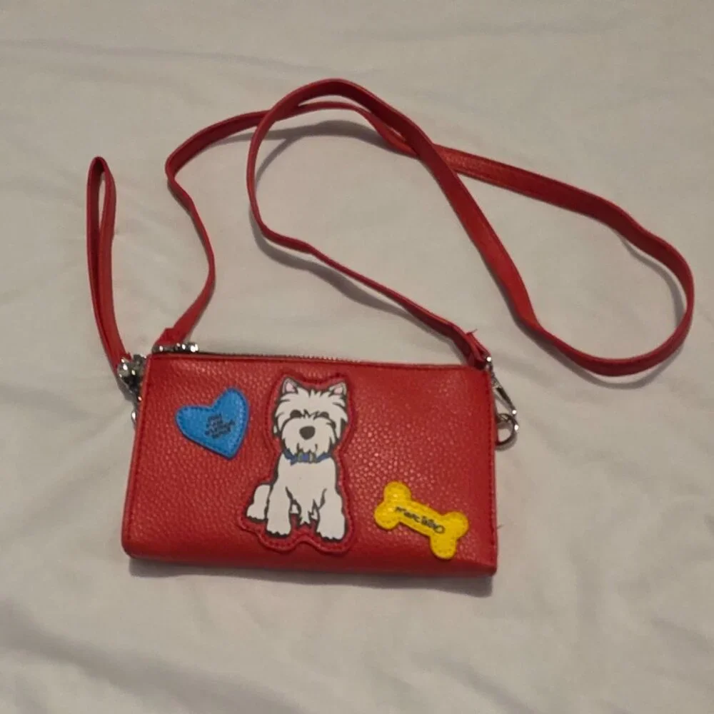 Marc Tetro Crossbody Wristlet Wallet Purse Dog Red Kitschy